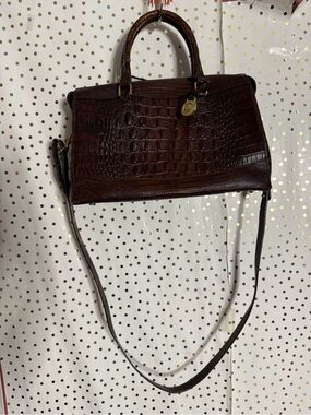 Brahmin Dark Brown Croc-Embossed Leather Satchel with Gold Hardware